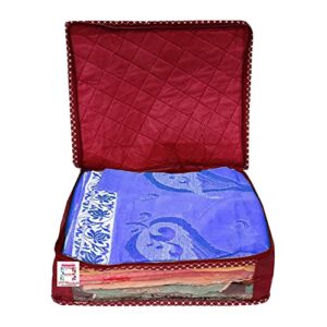 atorakushon Fabric Foldable Saree Covers Garments Clothes Storage Bag Wardrobe Organizers With Double Zip Lock For Lehenga Suit Dress Accessories 4 Pieces Maroon