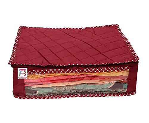 atorakushon Fabric Foldable Saree Covers Garments Clothes Storage Bag Wardrobe Organizers With Double Zip Lock For Lehenga Suit Dress Accessories 4 Pieces Maroon