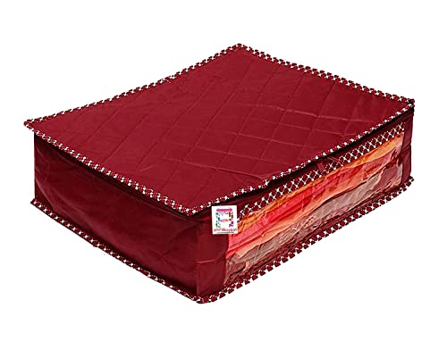 atorakushon Fabric Foldable Saree Covers Garments Clothes Storage Bag Wardrobe Organizers With Double Zip Lock For Lehenga Suit Dress Accessories 4 Pieces Maroon