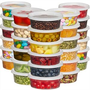 deli food containers with lids - 8 oz 60 sets- ideal for food, snacks, takeout, meal prep - 1 cup small durable clear containers for food - stackable and durable, freezer, dishwasher & microwave safe
