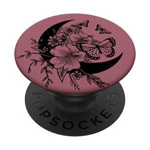 dark rose pink black butterfly crescent moon flower popsockets swappable popgrip