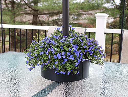 AuldHome Umbrella Planter for Patio Table with Umbrella Hole, Enamelware Half-Circle Planter Pots