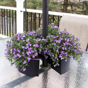 AuldHome Umbrella Planter for Patio Table with Umbrella Hole, Enamelware Half-Circle Planter Pots