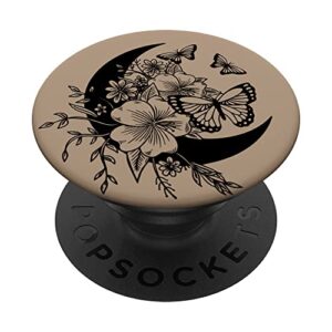 champagne tan black butterfly crescent moon flower popsockets swappable popgrip