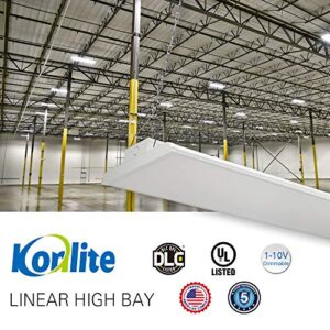 Konlite 4FT Linear LED HighBay Light 300W 42000 lumens 1-10V dimmable 5000K Color UL and DLC Listed Industrial LED Warehouse and Aisle Lighting Compares to 8 Lamp Fluorescent T5 Fixture