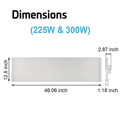 Konlite 4FT Linear LED HighBay Light 300W 42000 lumens 1-10V dimmable 5000K Color UL and DLC Listed Industrial LED Warehouse and Aisle Lighting Compares to 8 Lamp Fluorescent T5 Fixture