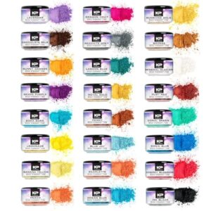 kp pigments pearlescent 100% pure fine mica powder - 24 color assortment naturally pigmented multipurpose diy arts and crafts, dye, soap making, cosmetics, epoxy resin, paint, and more!