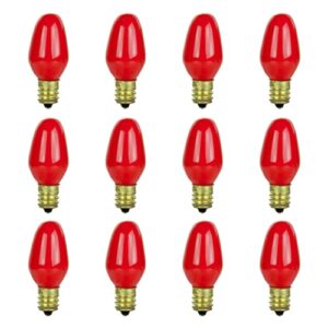 sunlite 01058 7c7 incandescent bulb, 7 watt, candelabra e12 base, c7 small night light, colored bulb, red, 12 count