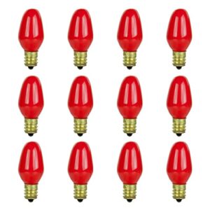 Sunlite 01058 7C7 Incandescent Bulb, 7 Watt, Candelabra E12 Base, C7 Small Night Light, Colored Bulb, Red, 12 Count