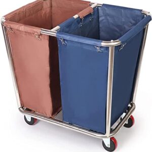 tonchean Rolling Laundry Sorter Cart 2 Bag, Commercial Laundry Hamper Basket Cart with Heavy Duty Lockable Wheels and Removable Bags Industrial Laundry Trolley Cart for Clothes Storage