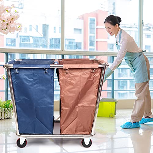 tonchean Rolling Laundry Sorter Cart 2 Bag, Commercial Laundry Hamper Basket Cart with Heavy Duty Lockable Wheels and Removable Bags Industrial Laundry Trolley Cart for Clothes Storage