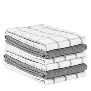 lane linen kitchen towels and dishcloths set - pack of 6 cotton dish cloths, 18”x 28”, soft hand for kitchen, tea towels, premium quick drying cleaning grey