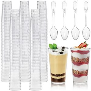 peohud 100 pack 3oz plastic dessert cups with spoons, mini dessert shooter cups, disposable parfait appetizer cups shot glasses for desserts, pudding, event and party
