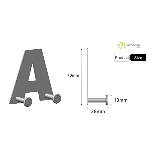 Awooden Letter Decoration Coat Robe Towel Hook Stainless Steel Multifunctional Clothes Hook for Bathroom Kitchen (A),Silver