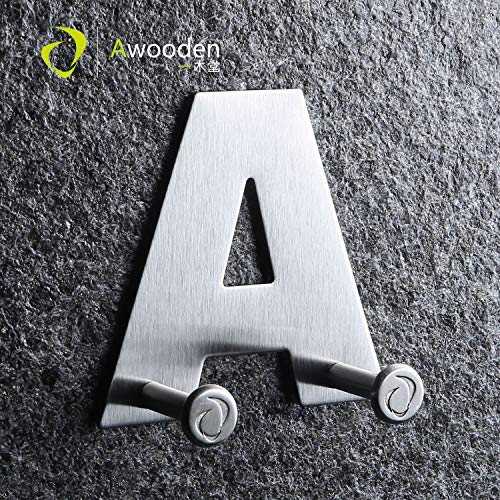 Awooden Letter Decoration Coat Robe Towel Hook Stainless Steel Multifunctional Clothes Hook for Bathroom Kitchen (A),Silver