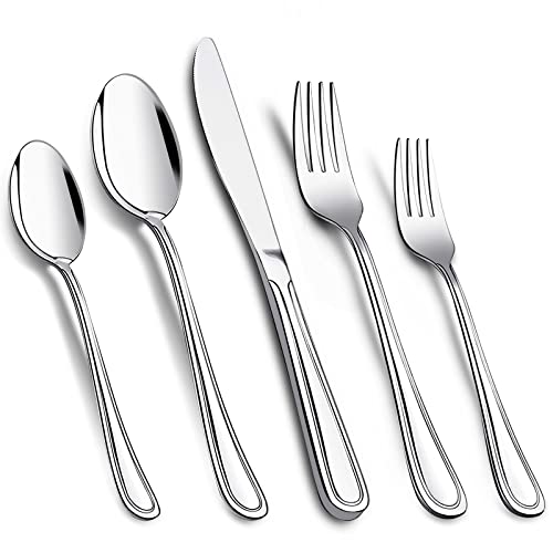 Silverware Set, Meythway Silverware Set 40 Pieces Service for 8, Stainless Steel Flatware Set with Spoons, Knives & Forks, Mirror Polished