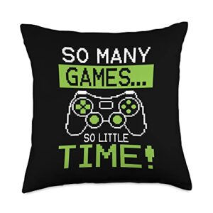 gaming merchandise & video game lover gifts funny many little time gamer video game throw pillow, 18x18, multicolor