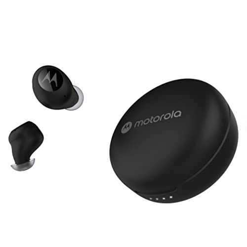 Motorola Moto Buds 250-True Wireless Bluetooth Earbuds with Microphone and Wireless Charging Case - IPX5 Water Resistant, Smart Touch-Control, Lightweight Comfort-Fit, Clear Sound, Deep Bass - Black