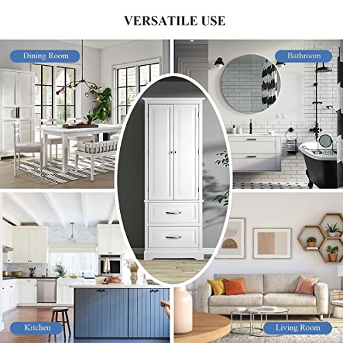 Erinnyees Freestanding Pantry, Floor Utility Storage Cabinet with Doors and Shelves, Pantry Cabinets Cupboard for Living Room Kitchen Hallway Bathroom, White