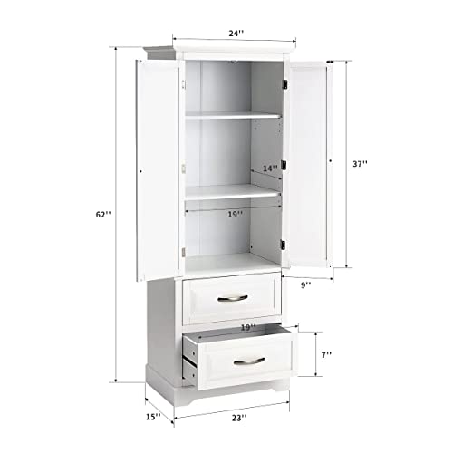 Erinnyees Freestanding Pantry, Floor Utility Storage Cabinet with Doors and Shelves, Pantry Cabinets Cupboard for Living Room Kitchen Hallway Bathroom, White