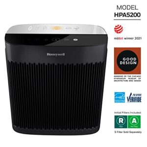 Honeywell InSight HEPA Air Purifier with Air Quality Indicator and Auto Mode, Allergen Reducer for Large Rooms (360 sq. ft), Black, Wildfire/Smoke, Pollen, Pet Dander & Dust Air Purifier, HPA5200