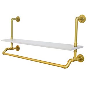 wall-mounted garment rack ,modern simple clothing store heavy metal display stand garment bar,clothes rail,bathroom hanging towel rack,multi-purpose hanging rod for closet storage (gold square tube w/shelf ,39.37"l)
