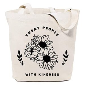 sauivd treat people with kindness canvas tote bags gift sunflower cotton shopping bags reusable washable