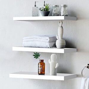 Tiasott White Floating Wall Shelves,Storage Shelves for Wall,Wood Wall Mounted Shelves,Display Ledge Shelves,Home Decor Storage Organiser for Bedroom,Living Room,Office,3 Pack