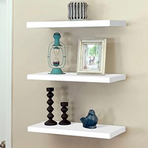 Tiasott White Floating Wall Shelves,Storage Shelves for Wall,Wood Wall Mounted Shelves,Display Ledge Shelves,Home Decor Storage Organiser for Bedroom,Living Room,Office,3 Pack