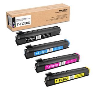 compatible 4 pack t-fc50u toner cartridge replacement for toshiba e-studio 2555c 3055c 3555c 4555c 5055c printers ,sold by oxyzou(1bk+1c+1m+1y).