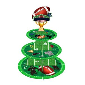 mcoolars football cupcake stand - football themed party decorations supplies - 3-tier cupcake cardboard table for kids boys teenagers sport party supplies, green