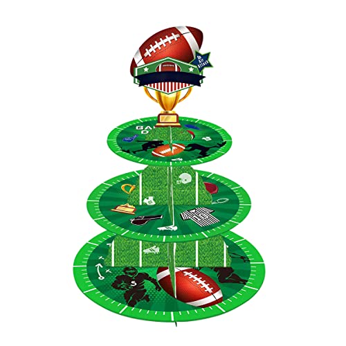 MCOOLARS Football Cupcake Stand - Football Themed Party Decorations Supplies - 3-Tier Cupcake Cardboard Table for Kids Boys Teenagers Sport Party Supplies, Green