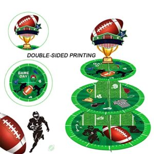 MCOOLARS Football Cupcake Stand - Football Themed Party Decorations Supplies - 3-Tier Cupcake Cardboard Table for Kids Boys Teenagers Sport Party Supplies, Green