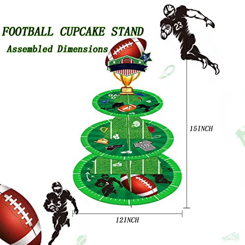 MCOOLARS Football Cupcake Stand - Football Themed Party Decorations Supplies - 3-Tier Cupcake Cardboard Table for Kids Boys Teenagers Sport Party Supplies, Green