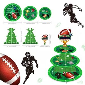 MCOOLARS Football Cupcake Stand - Football Themed Party Decorations Supplies - 3-Tier Cupcake Cardboard Table for Kids Boys Teenagers Sport Party Supplies, Green