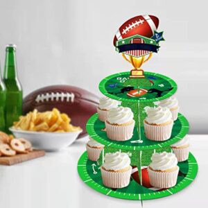 MCOOLARS Football Cupcake Stand - Football Themed Party Decorations Supplies - 3-Tier Cupcake Cardboard Table for Kids Boys Teenagers Sport Party Supplies, Green