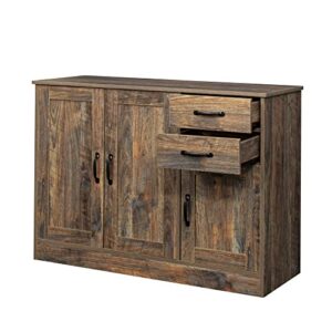SSLine Rustic Coffee Bar Cabinet Farmhouse Elegant Kitchen Sideboard Living Room Storage Cabinet w/2 Drawers& 3 Doors Dining Room Buffet Accent Console Table for Entryway Hallway -Antique Brown