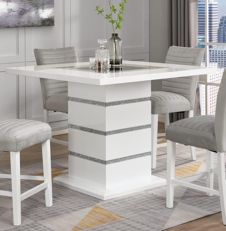 Acme Furniture Square Counter Height Table, White and Black