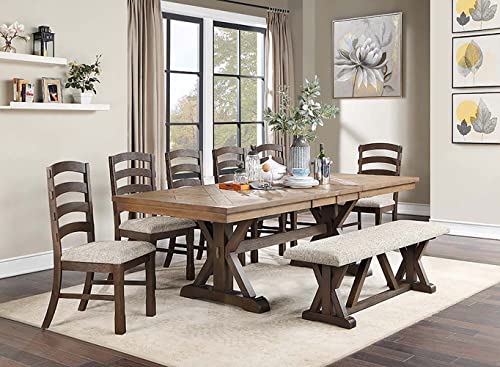 ACME Furniture Rectangular Dining Table, Rustic Brown and Oak