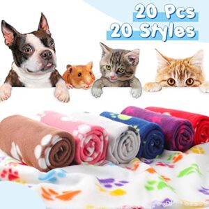 20 Pieces Puppy Blanket Pet Blanket Soft Fleece Dog Blankets Doggie Blanket Warm Felt Throw Blanket Sleep Mat Bed Covers Small Blankets for Puppy Pet Dogs Cat, 20 Styles (23.6 x 27.6 Inch)