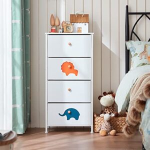 FRAPOW Kids Dresser with 4 Drawers, White Baby Child Boys Girls Storage Organizer Dresser with Wood Top Metal Frame for Living Room Bedroom Hallway