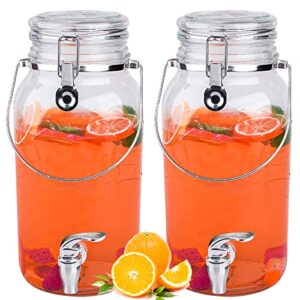 eleganttime 1 gallon glass drink dispensers for parties,2 pack beverage dispenser with spigot,laundry detergent dispenser punch bowls juice water dispenser for parties