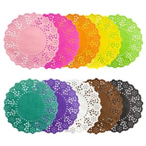 200 pcs round lace paper doilies, 4.5" round decorative paper placemats, assorted 10 colors disposable paper doilies for cake wedding tableware decoration, tables decorating birthday party cakes