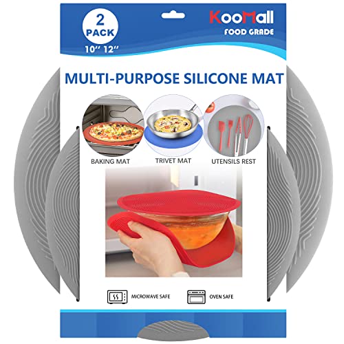 KooMall 12 10 Inch Multi-use Microwave Mat, Trivet, Pot Holders, Drying, Baking, Place Mat, Utensils Rest, Silicone Cover Pad for Hot Pots Pans Bowls Plates Dishes Kitchen Counter, Heat Resistant,Gray