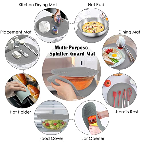 KooMall 12 10 Inch Multi-use Microwave Mat, Trivet, Pot Holders, Drying, Baking, Place Mat, Utensils Rest, Silicone Cover Pad for Hot Pots Pans Bowls Plates Dishes Kitchen Counter, Heat Resistant,Gray