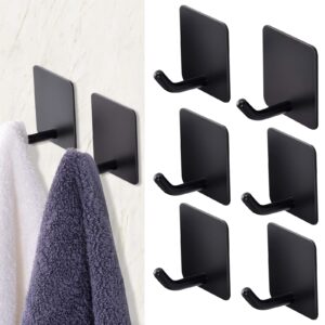 furitou 6 pack adhesive hooks for hanging towel hooks for wall heavy duty door robe hooks for bathrooms black