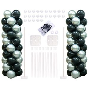 moxmay balloon column kit - set of 2 balloon columns with stand base and pole balloon tower backdrop decoration for wedding baby shower birthday party 100 balloons included(silver black)