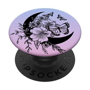 violet lavender ombre black butterfly crescent moon flower popsockets swappable popgrip