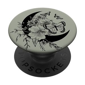 sage grey black butterfly crescent moon flower popsockets swappable popgrip