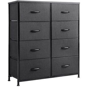 shahoo tall dresser for bedroom with 8 drawers wide chest storage tower with fabric bins for closet, living room, hallway, dormitory, black